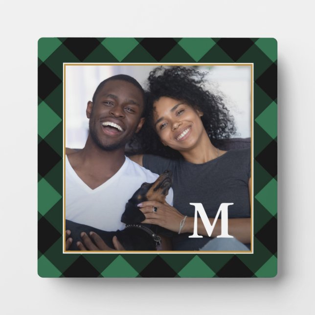 Placa verde de vacaciones con foto de monograma (Frente)