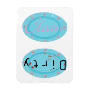 Placas azules sucias limpias y lavavajillas imanes