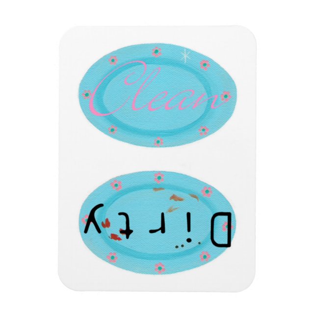 Placas azules sucias limpias y lavavajillas imanes (Vertical)