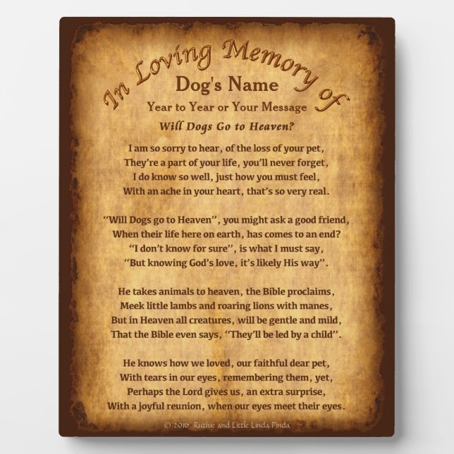 Placas de poemas personalizadas "¿Los perros irán  (Frente)