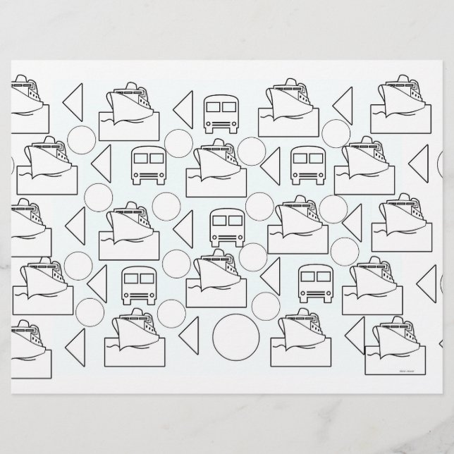 Placemat De Hoja Colorante De Barcos Y Autobuses (Anverso)