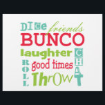 Placemat de papel Bunco<br><div class="desc">Divertido diseño gráfico de bunco de arte de metro multicolor. Se puede cambiar el color de fondo. Destacan las palabras amigos, bunco, dice, arroja, lanza, charla, risas y buenos tiempos. Hace un gran y astuto premio o regalo. Ideal para tu próximo evento en Bunco. Usa como tapete de papel para...</div>