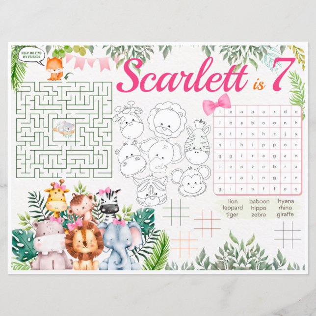 Placemáticas de Safari de la Selva, hoja de activi (Anverso)