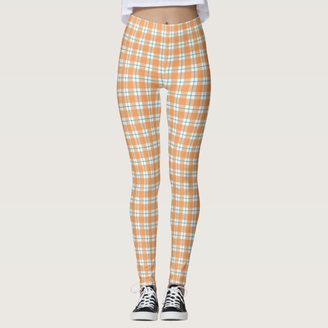 Plaid leggings with a vibrant orange, blue (Anverso)