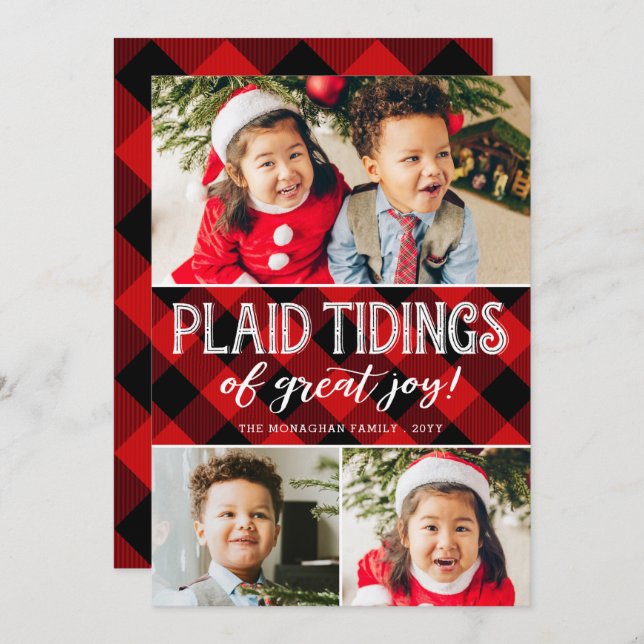 Plaid Tidings | 3 Fotos | Rojo Collage Navidad (Anverso / Reverso)