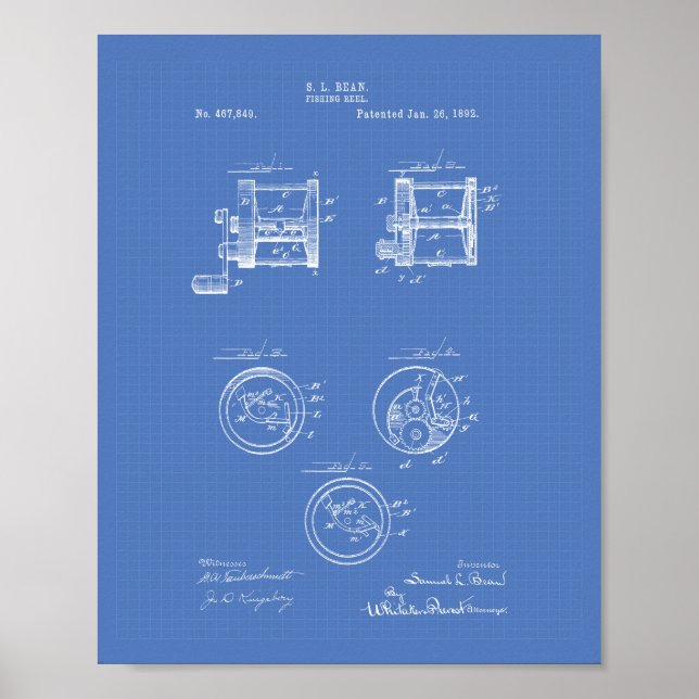 Plan de arte de la patente Reel de pesca 1892 (Frente)