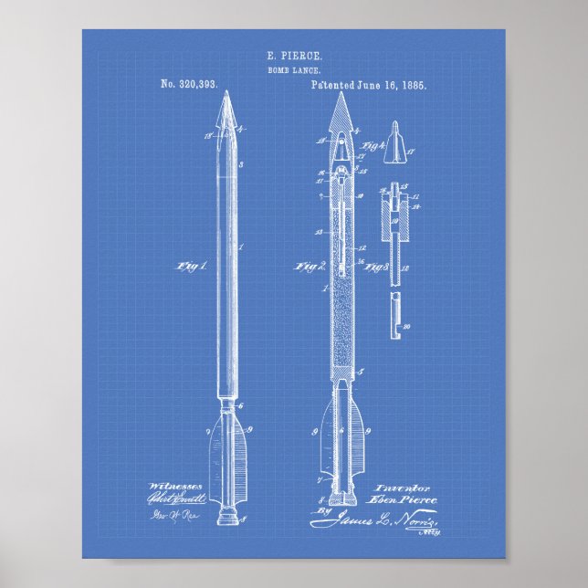 Plan de arte de patentes de Bomb Lance 1885 (Frente)