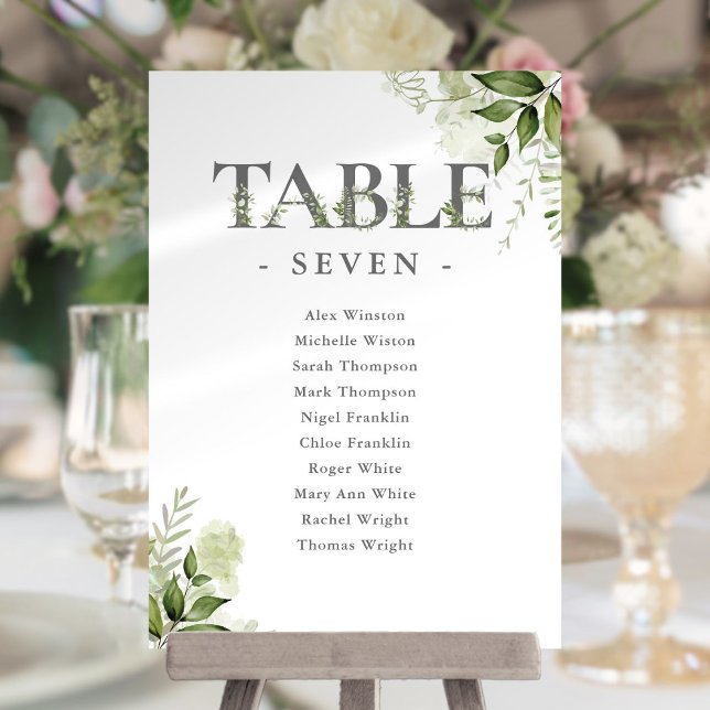 Plan de Asientos de Tipografía de Vegetación Númer (Greenery Typography Seating Plan Table Number)