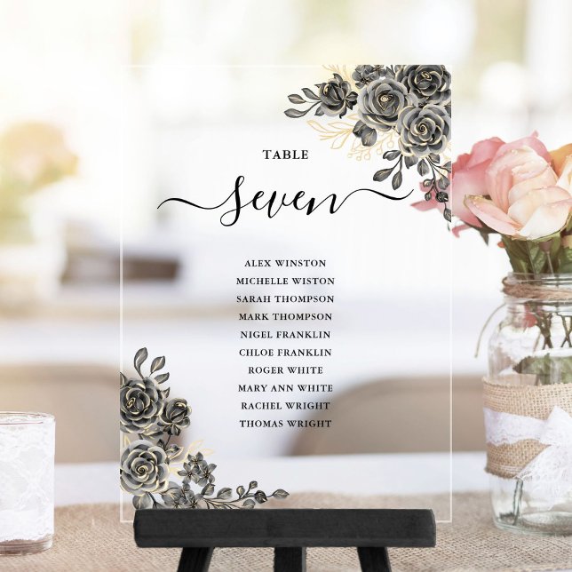 Plan de Asientos Floral Gótico Número de Mesa Acrí (Gothic Floral Seating Plan Acrylic Table Number)