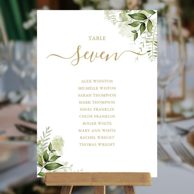 Plan de Asientos Floral Verde Dorado Número de Mes (Greenery Floral Gold Seating Plan Table Number)
