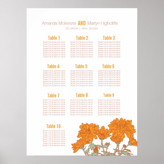Plan de mesa de arte de flor de crisantemo naranja (Frente)