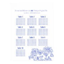 plan de mesa de arte dibujado en azul de crisantem