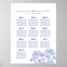 plan de mesa de arte dibujado en azul de crisantem