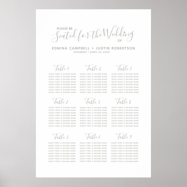 Plan de tabla de boda de arte cardíaco de escritur (Frente)