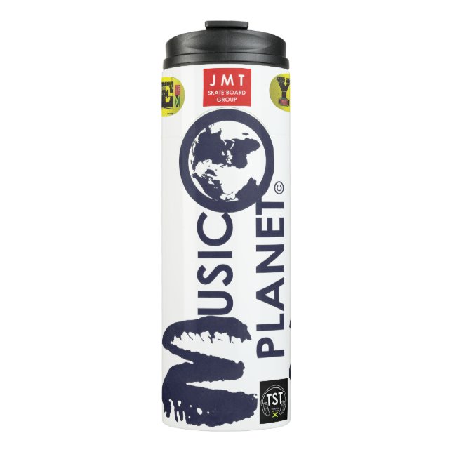 PLANETA DE MÚSICA. Botella térmica (Anverso)