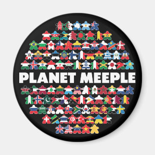 Planeta Meeple, imán redondeo de texto blanco