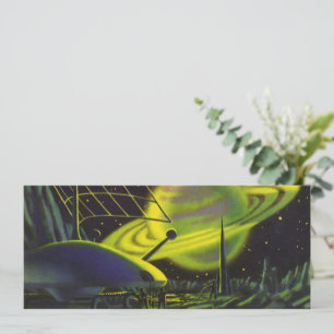 Planeta verde neón vintage de ciencia ficción con 