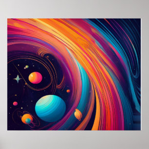 Planetas Cósmicos Girando Arte Abstracto Colorido
