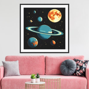 Planetas espaciales retro y arte de pared lunar - 