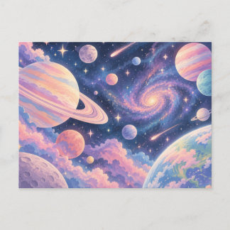 Planetas Pastel Soñadores y Tarjeta Postal de Gala