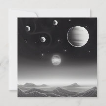 Planetas retro surrealistas en tarjeta espacial