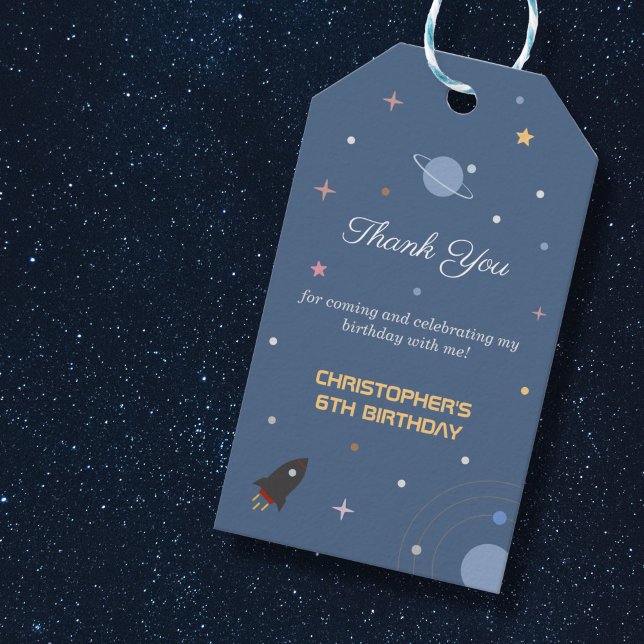 Planetas y Cohete, Etiqueta de regalo de agradecim (Planets & Rocket, Space Thank You Gift Tag)