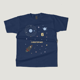 Planetas y cohetes, camiseta para niños en el espa