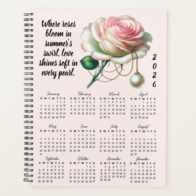 Planificador anual Rose & Pearl June Verse – 2026 (Anverso)