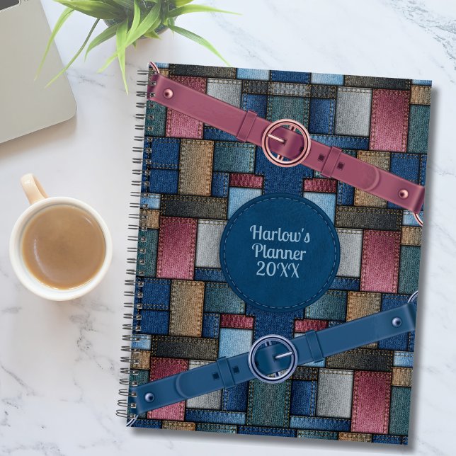 Planificador Azul de Parche Cuadrado de Artesano L (Cute Artisan Patchwork Customizable Planner)