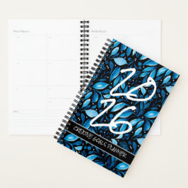Planificador Botánico Negro/Azul 2026 Personalizab