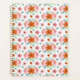 Planificador con estampado de ramo floral rosa y n
