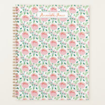 Planificador con estampado floral en rosa y naranj
