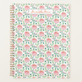 Planificador con estampado floral en rosa y naranj
