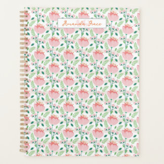Planificador con estampado floral en rosa y naranj