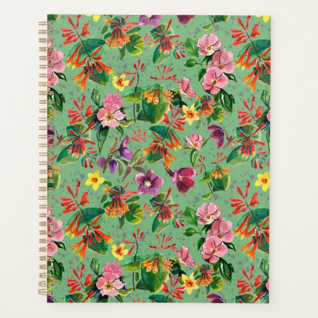 Planificador de Acuarela de Flores de Jardín Verde (Anverso)