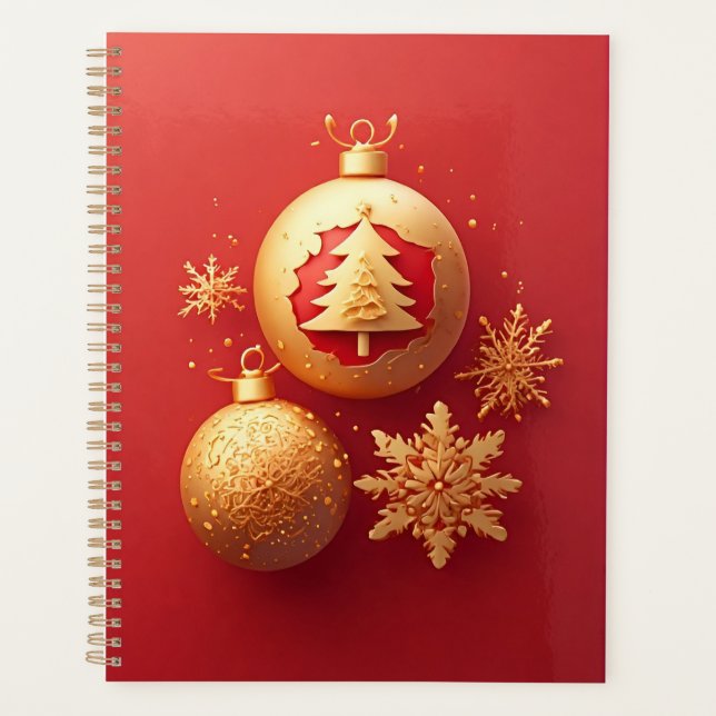 Planificador de Adorno Rojo de Navidad Dorado (Anverso)