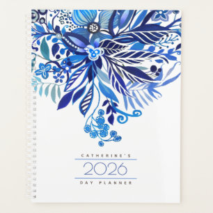 Planificador de Agenda Azul Floral Fantasía 2026