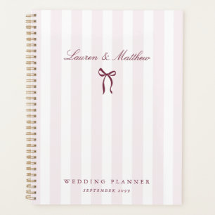Planificador de Boda con Lazo de Rayas Rosadas
