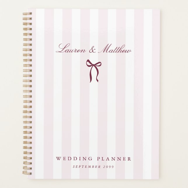 Planificador de Boda con Lazo de Rayas Rosadas (Anverso)