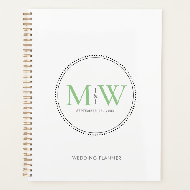 Planificador de Boda con Monograma Verde Elegante (Anverso)