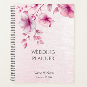 Planificador de Boda de Flores Rosadas Acuarela