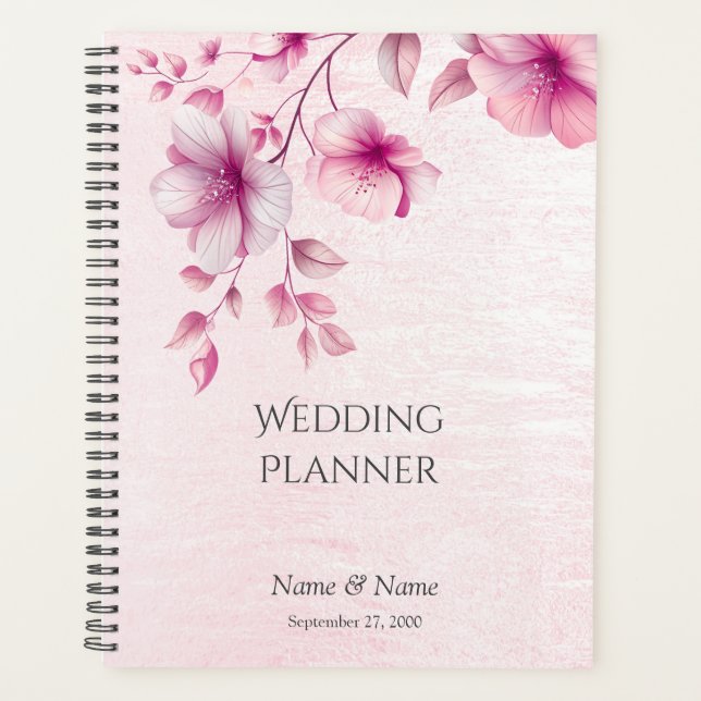 Planificador de Boda de Flores Rosadas Acuarela (Anverso)