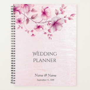 Planificador de Boda de Flores Rosadas Acuarela