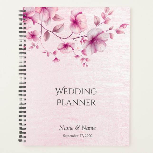 Planificador de Boda de Flores Rosadas Acuarela (Anverso)