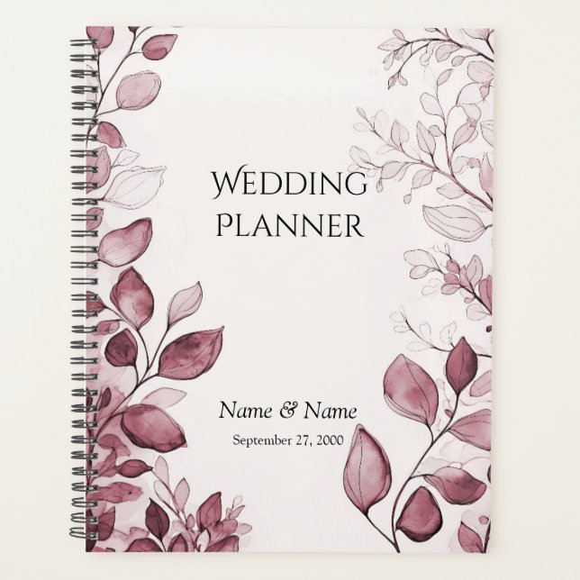 Planificador de Boda de Hojas Rojas Modernas (Anverso)