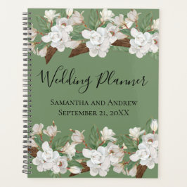 Planificador de boda de magnolias verdes florales 