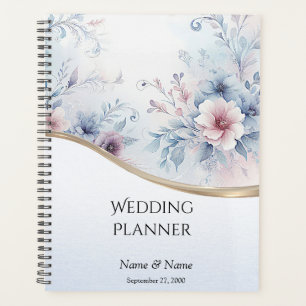 Planificador de Boda Floral Rosa Azul Acuarela