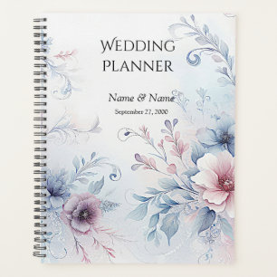 Planificador de Boda Floral Rosa Azul Acuarela