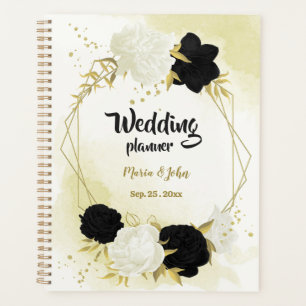 planificador de boda flores blancas negras oro