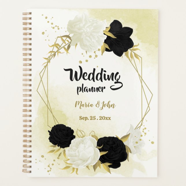 planificador de boda flores blancas negras oro (Anverso)